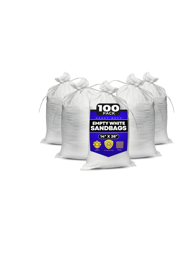 TAPIX Sand bags with Ties 14" x 26" (Pack of 100) - Sand bags for Flooding, Woven Polypropylene Sandbags, 50 lbs Capacity, 14x26 inches, White - Image 1