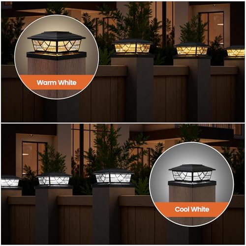 APONUO Solar Post Cap Lights 12 Pack for 4x4 5x5 6x6 Wood Vinyl Fences - IP64 Waterproof, Auto On/Off, Solar Powered Post Lights, Warm Cool White, Deck Patio Yard Decor, Black - Image 3