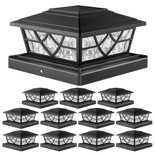 APONUO Solar Post Cap Lights 12 Pack for 4x4 5x5 6x6 Wood Vinyl Fences - IP64 Waterproof, Auto On/Off, Solar Powered Post Lights, Warm Cool White, Deck Patio Yard Decor, Black - Image 1