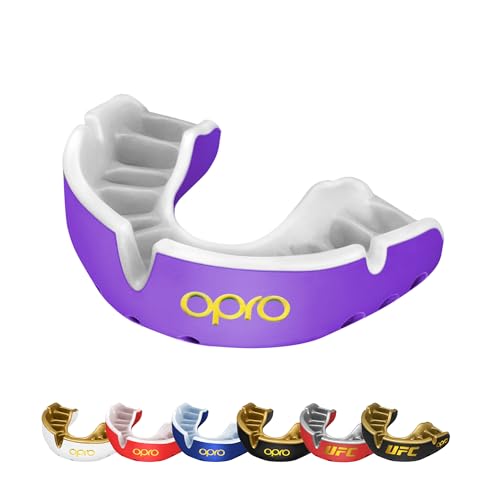OPRO Gold Level Mouth Guard - Moldable Mouthguard with Premium Comfort Fit, and Multi-Layer Protection for Boxing, MMA, Rugby, Hockey, and Football Mouthpiece – Includes Case (Purple/Pearl, Youth) - Image 1