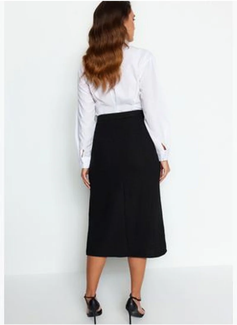 trendyol Black Tweed Fabric and Button Midi Skirt TWOAW24ET00223