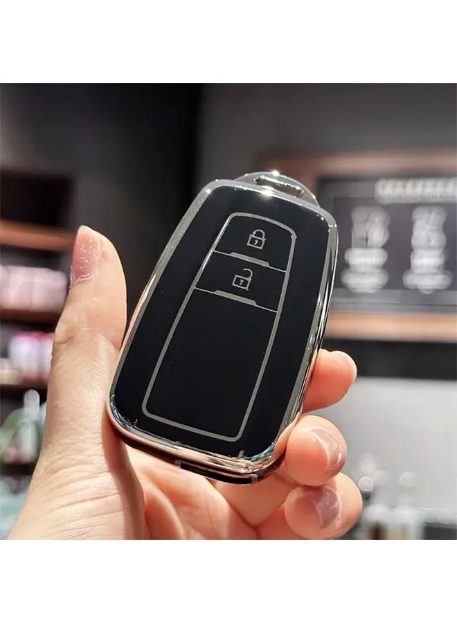 غطاية مفتاح TPU سوداء مع حبل للتعليق لتويوتا بريوس كامري كورولا CHR RAV4 - Image 4
