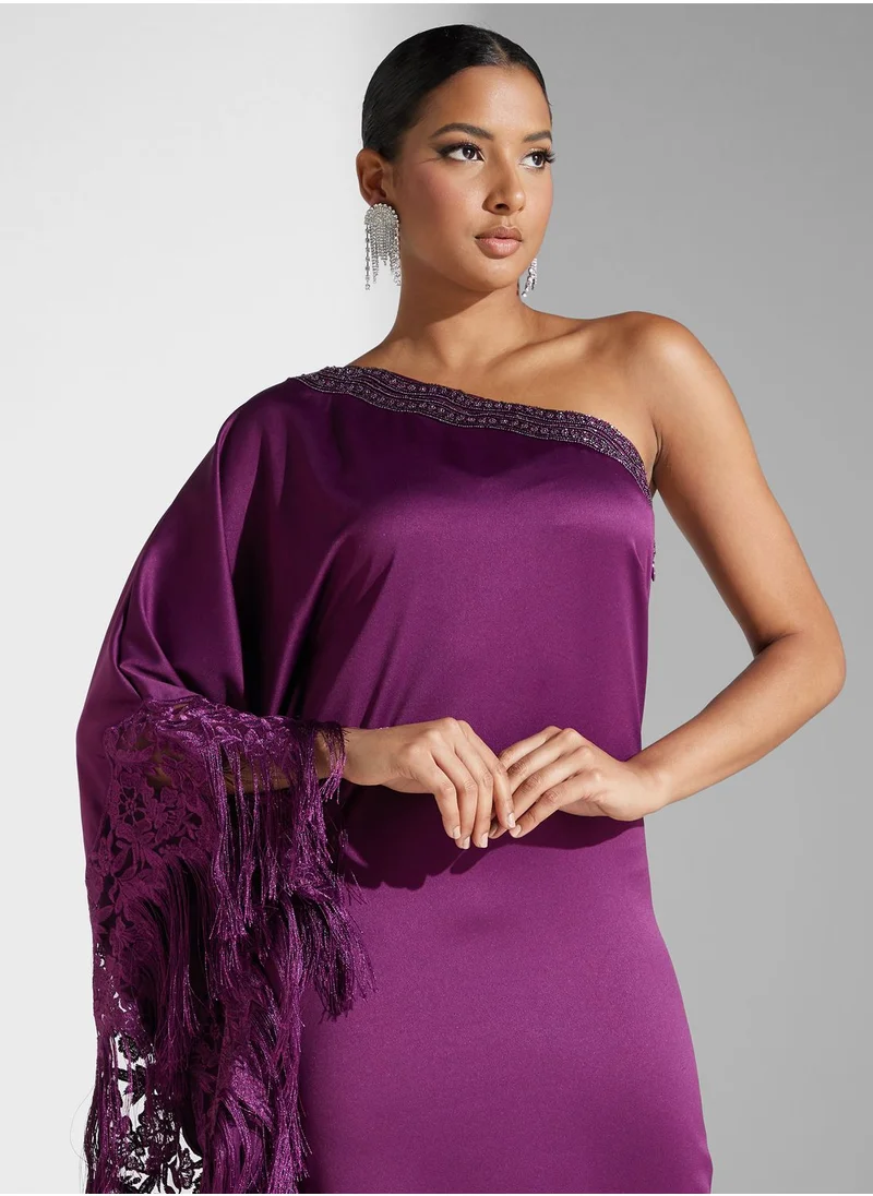 Threadz by Ajooni Lace Patched Fringe Kaftan