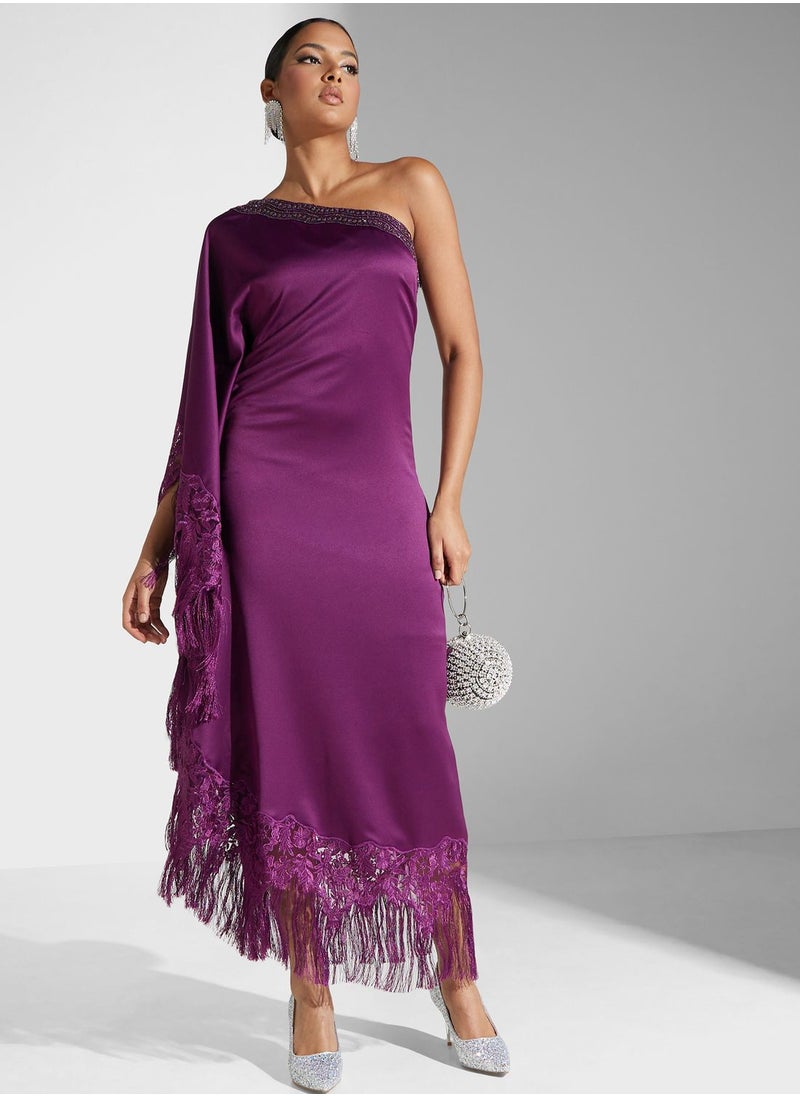 Threadz by Ajooni - Lace Patched Fringe Kaftan - Image 1