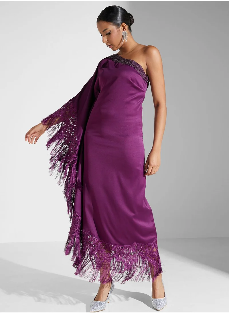 Threadz by Ajooni Lace Patched Fringe Kaftan