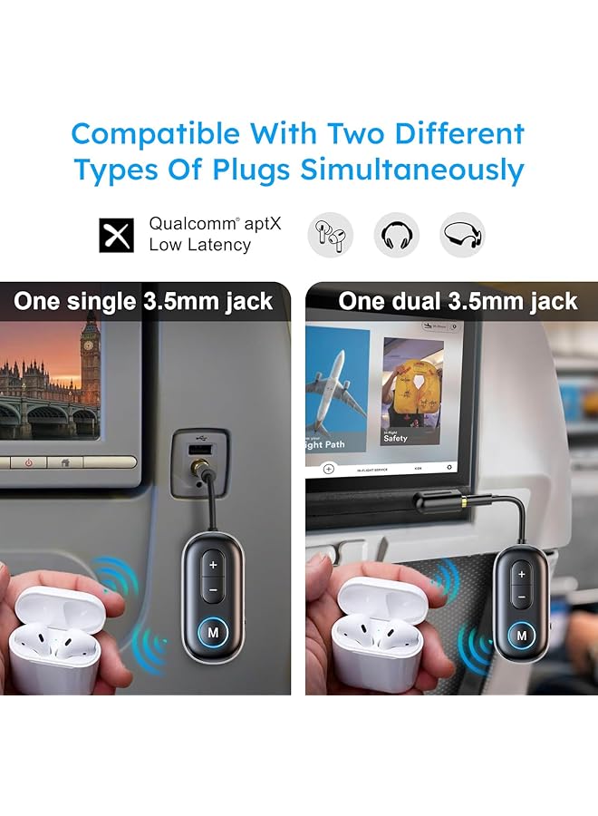 UOEPOWA Bluetooth 5.4 Transmitter Receiver For Airplane, Wireless Audio Adapter 3.5Mm Bluetooth Adapter Supports Airpods Or Headphone, Wireless Audio Transmitter For Planes, Airline, Travel, Home - Image 3