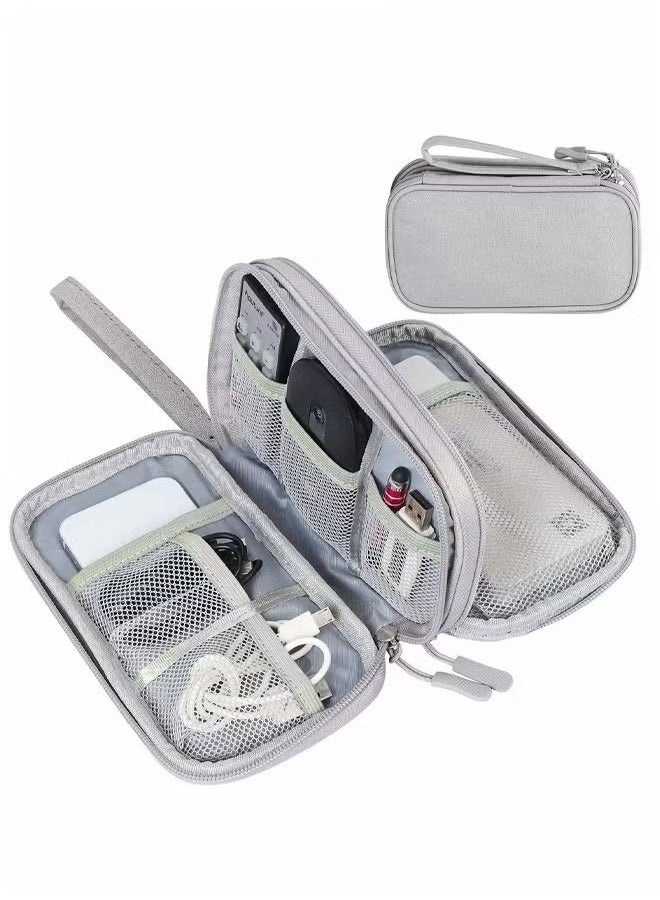 Electronic Organizer Pouch Bag,3 Compartments Travel Cable Organizer Bag Pouch Portable Electronic Phone Accessories Storage Multifunctional Case for Cable,Cord,Charger,Hard Drive,Earphone Grey  - Image 1