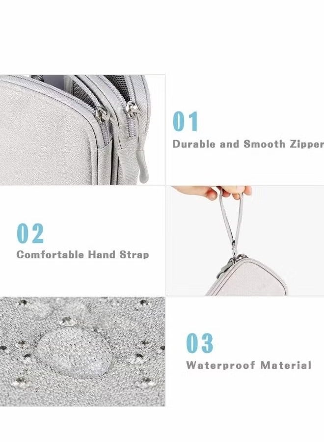 Electronic Organizer Pouch Bag,3 Compartments Travel Cable Organizer Bag Pouch Portable Electronic Phone Accessories Storage Multifunctional Case for Cable,Cord,Charger,Hard Drive,Earphone Grey  - Image 2
