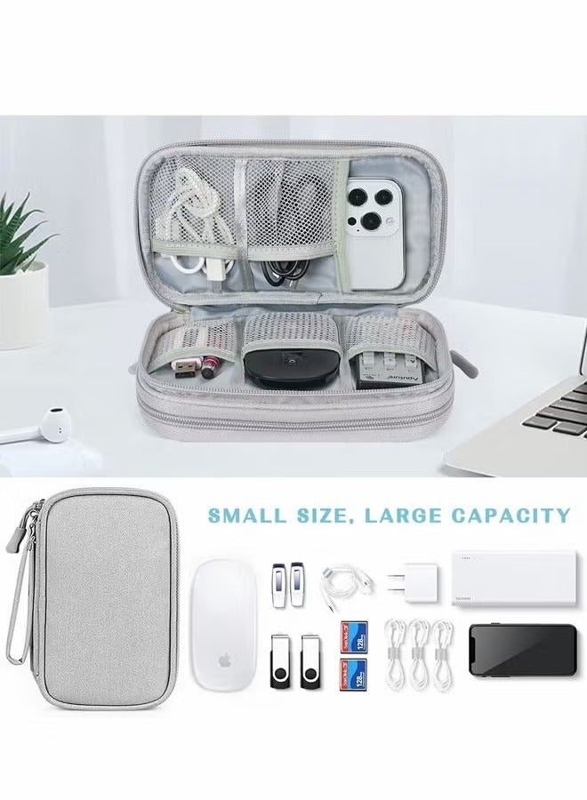 Electronic Organizer Pouch Bag,3 Compartments Travel Cable Organizer Bag Pouch Portable Electronic Phone Accessories Storage Multifunctional Case for Cable,Cord,Charger,Hard Drive,Earphone Grey  - Image 3