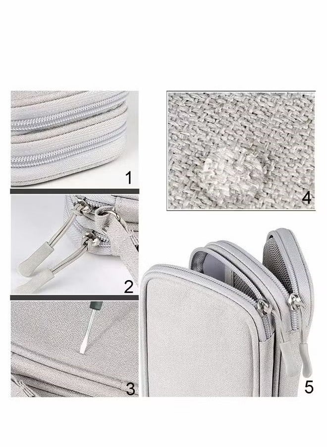 Electronic Organizer Pouch Bag,3 Compartments Travel Cable Organizer Bag Pouch Portable Electronic Phone Accessories Storage Multifunctional Case for Cable,Cord,Charger,Hard Drive,Earphone Grey  - Image 5