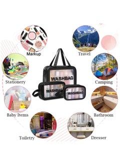 URbazaar 3Pcs Portable PVC Waterproof Cosmetic Bags Clear Travel Bags for Toiletries Transparent Travel Storage Carry Pouch, Toiletry Bags and Cosmetics Organizer for Women Men  - Image 3