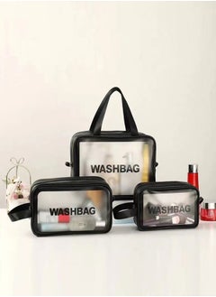 URbazaar 3Pcs Portable PVC Waterproof Cosmetic Bags Clear Travel Bags for Toiletries Transparent Travel Storage Carry Pouch, Toiletry Bags and Cosmetics Organizer for Women Men  - Image 1