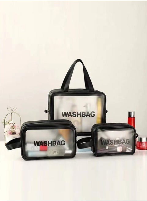 3Pcs Portable PVC Waterproof Cosmetic Bags Clear Travel Bags for Toiletries Transparent Travel Storage Carry Pouch, Toiletry Bags and Cosmetics Organizer for Women Men