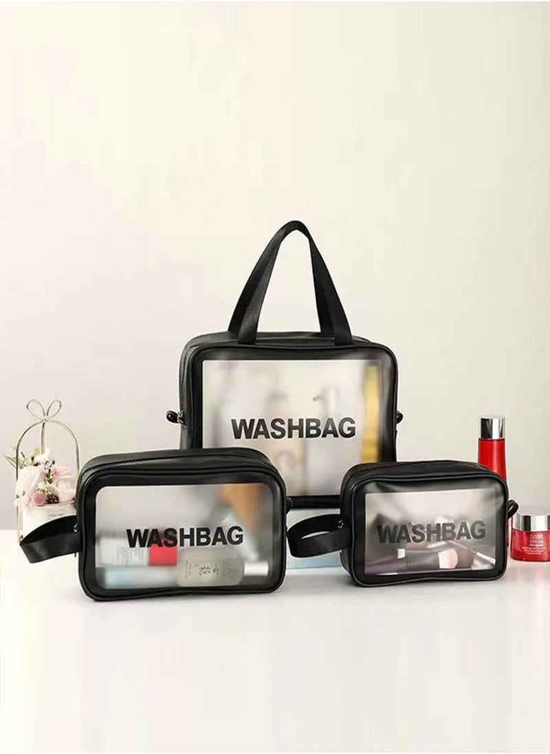 URbazaar 3Pcs Portable PVC Waterproof Cosmetic Bags Clear Travel Bags for Toiletries Transparent Travel Storage Carry Pouch, Toiletry Bags and Cosmetics Organizer for Women Men  - Image 1