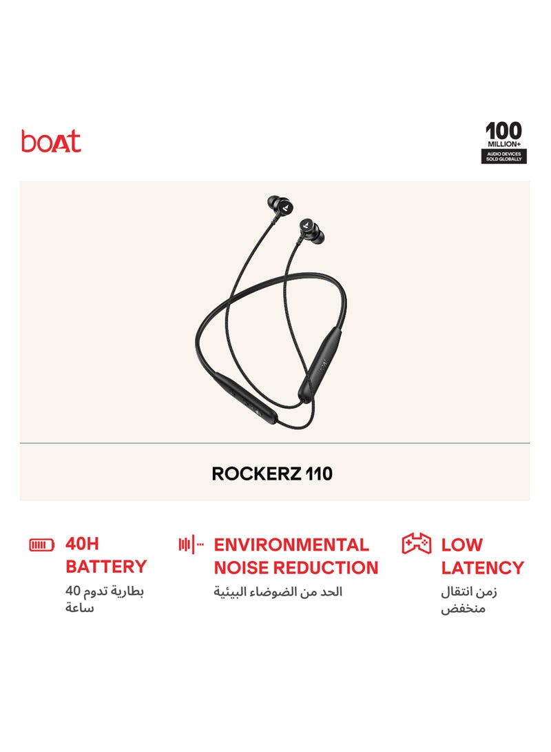 بوات سماعة رأس لاسلكية Rockerz 110 مع وقت تشغيل يصل إلى 40 ساعة، اقتران جهازين، تقنية Enx، وضع الوحش، شحن سريع، Btv5.3، IPX5، واجهة Type-C و سماعات مغناطيسية. - Image 1