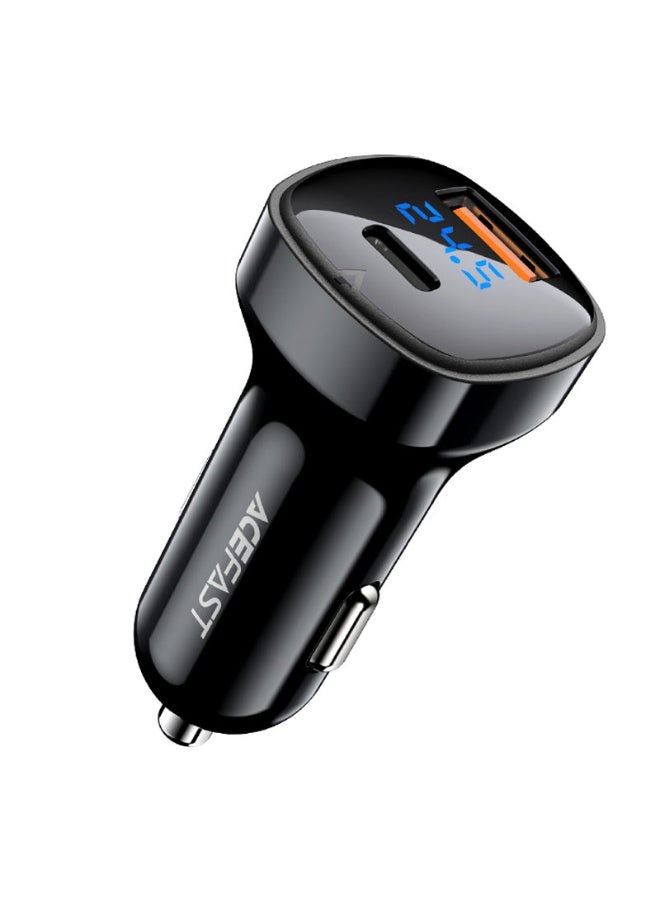 ACEFAST Fast Car Charger B4 66W, Dual Port 1 USB-C & 1 USB-A, USB-C 36W + USB-A 30W Output, LED Digital Display - Black - Image 3