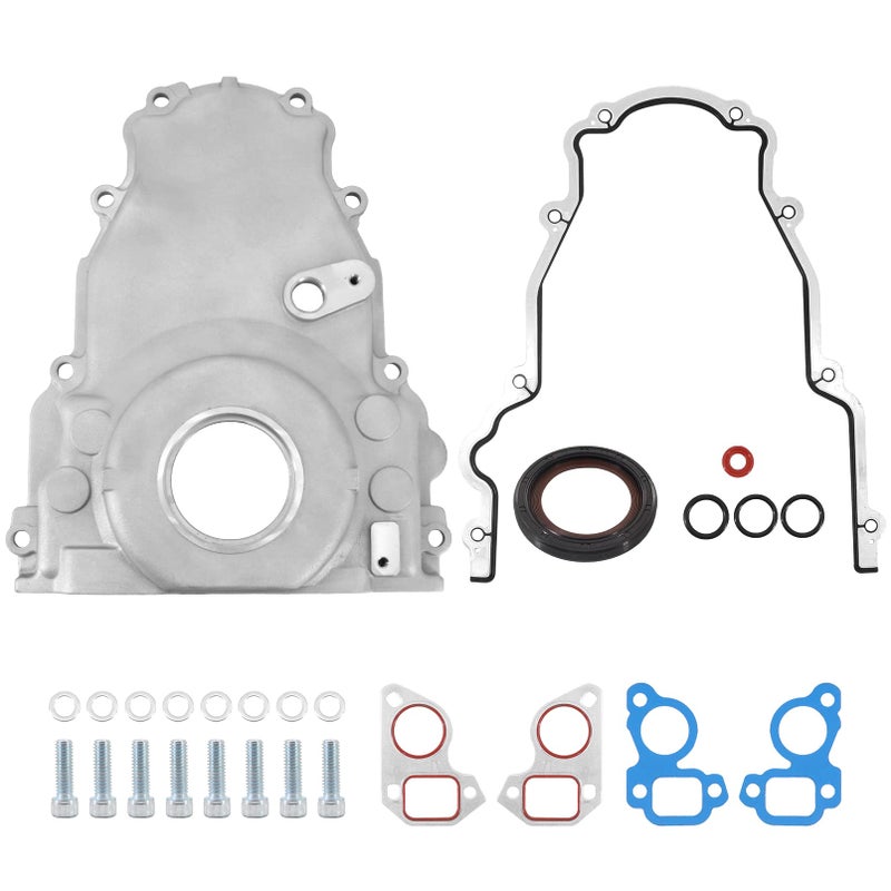 Dokili LS Front Timing Chain Cover wGaskets Bolts kit Compatible with LS2 LS3 Gen LSx NonVVT 48L 53L 60L 62L Engines Cast Aluminum 12633906 12600326