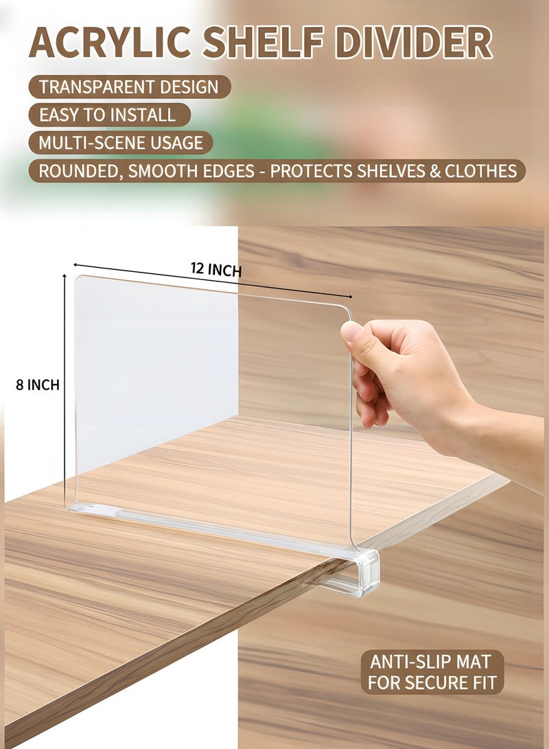 Beauenty 4-pack Acrylic Shelf Dividers For Closet,wood Closets Shelf Separator And Organizer,closet Shelf Divider For Kitchen Cabinets, Bookcases,home And Office,closet Sweater/Shirt/organizer - Image 4