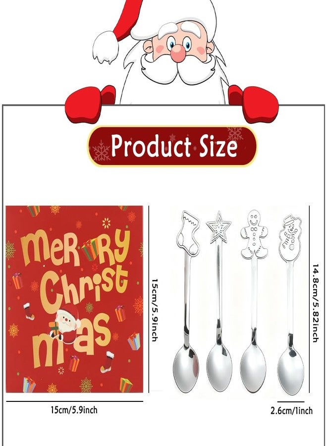 MOJMBSBY 4 Pcs Christmas Spoons Set, Christmas Style Stainless Steel Spoons Cutlery Set, Dessert Spoon Stirring Spoon Ice Cream Spoon Set Ideal Gift for Friend, Festive Celebrations Party Supply (Silver) - Image 2