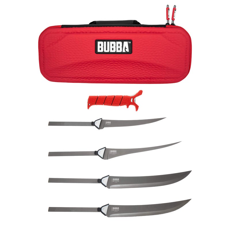 BUBBA Multi-Flex Interchangeable Blade, with Non-Slip Grip Handle, 4 Ti-Nitride S.S. Coated Non-Stick Blades and Case for Fishing - Image 1