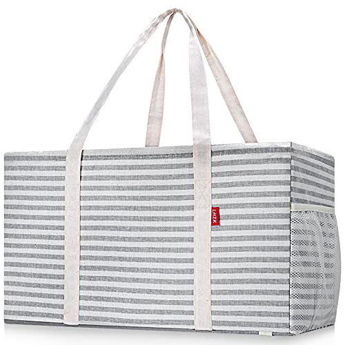 LHZK 2 Pack Extra Large Utility Tote Bag with Metal Wire Frame and the Sides Rinforced, Extra Large Tote Bag with Handle for Pool Beach Laundry Storage (Gray) - Image 1