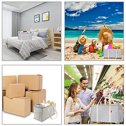 LHZK 2 Pack Extra Large Utility Tote Bag with Metal Wire Frame and the Sides Rinforced, Extra Large Tote Bag with Handle for Pool Beach Laundry Storage (Gray) - Image 5