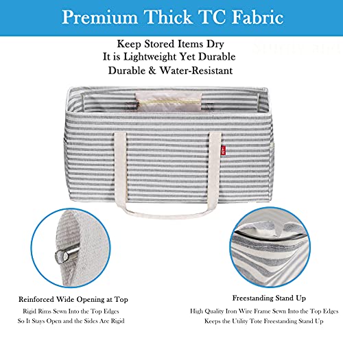 LHZK 2 Pack Extra Large Utility Tote Bag with Metal Wire Frame and the Sides Rinforced, Extra Large Tote Bag with Handle for Pool Beach Laundry Storage (Gray) - Image 4