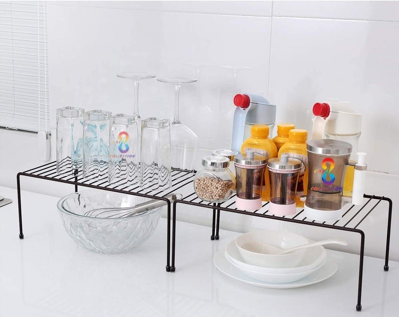12FOR COLLECTION Black Stainless Steel Multipurpose Dish Rack,Storage Shelves for Kitchen Cabinets,Plate Stand,Utensil Rack (Black Pack of 2) - Image 1