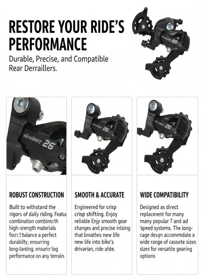 Vedroci MARVO M26 Rear Derailleur - 7/8 Speed, Long Cage, Black (RD-M26L) - Compatible with Shimano Mountain & Hybrid Bike Drivetrains (Max 36T Cog) - Image 4
