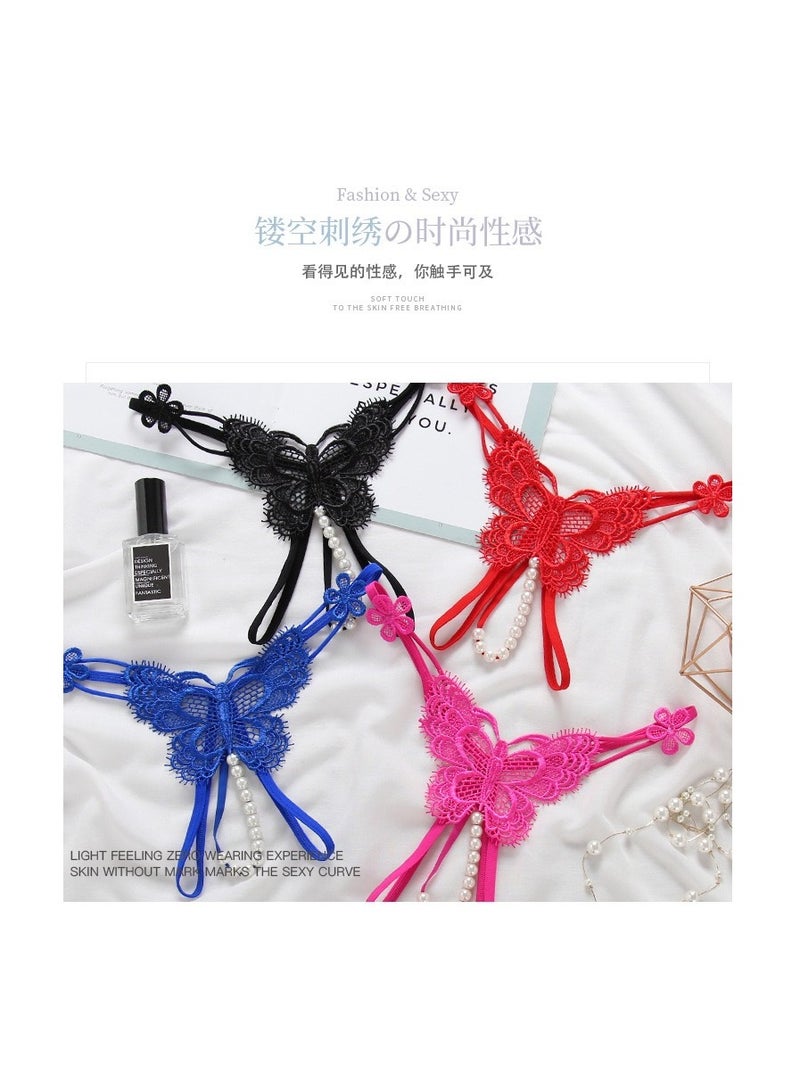 Women Lace Mid Rise Brief Underwear Breathable Scallop Trim Panties With Pearls.  - Image 2