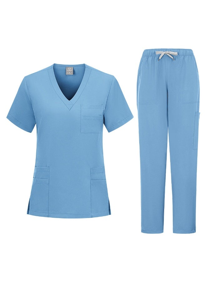 Loquat Womens Medical Scrubs Set Medical Uniform Set Medium Blue - Image 1