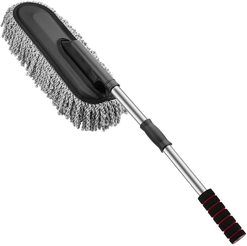 TECH LOGO ELECTRONICS 2024 New Microfiber Car Cleaning Brush Ideal as Mop Duster Washing Brush with Long Handle Dust Cleaner Car Wash Brush with Handle Home Kitchen Office Gray1 pcs 