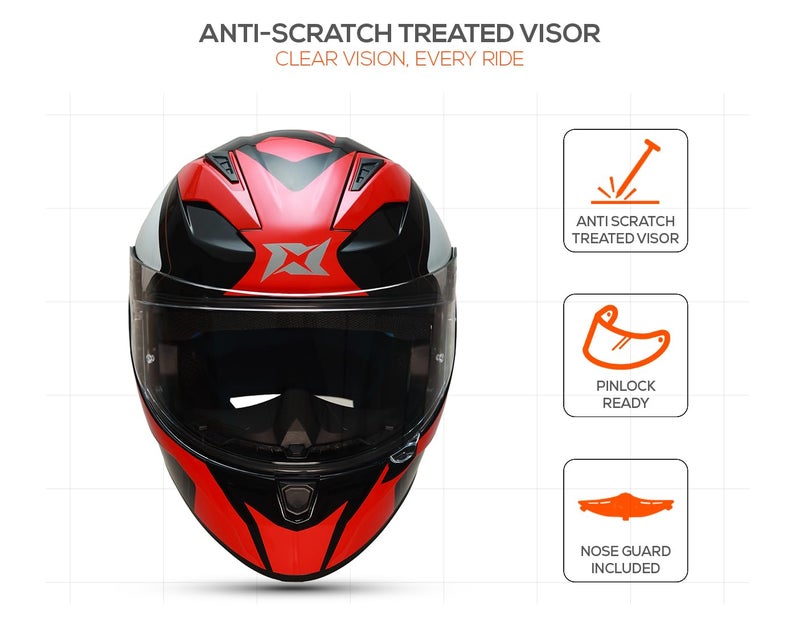 AXXIS Segment Vantage Full Face Helmet | ISI & DOT Certified | Dual Visor | Lightweight Polycarbonate Shell | Aerodynamic & Comfortable (Red Black, L) - Image 4