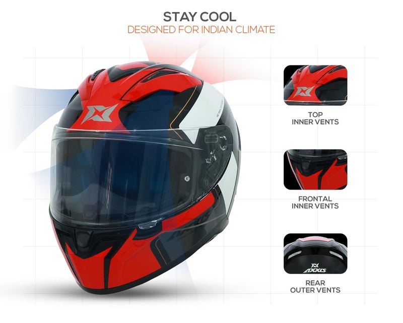AXXIS Segment Vantage Full Face Helmet | ISI & DOT Certified | Dual Visor | Lightweight Polycarbonate Shell | Aerodynamic & Comfortable (Red Black, L) - Image 3