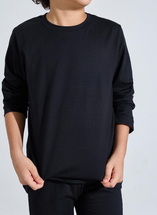 Styli Teen Unisex Black Solid Long Sleeves T-Shirt and Joggers Set - Image 3