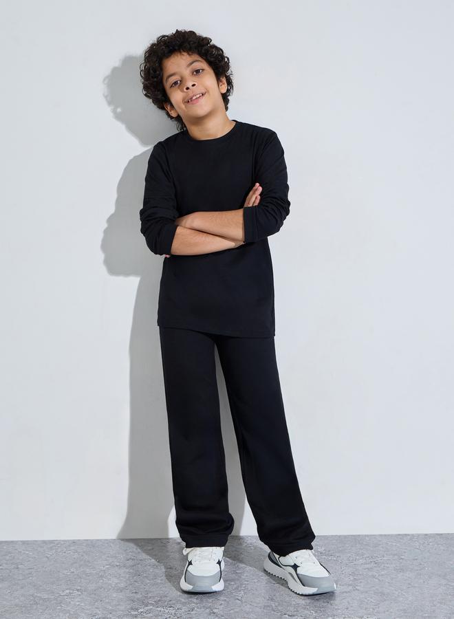 Styli Teen Unisex Black Solid Long Sleeves T-Shirt and Joggers Set - Image 2
