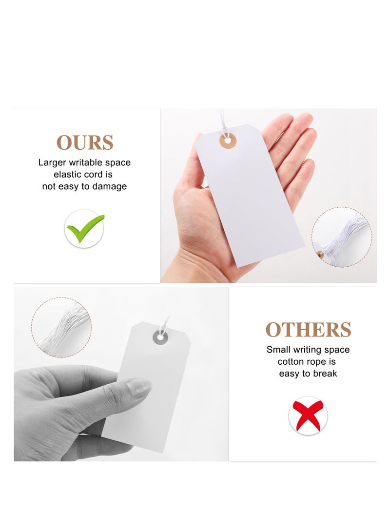 Zikra 100pcs Large Price Tags, with Elastic String White Hang Paper Tags with String Attached Reinforced Hole Writable Price Tags, Inventory Tags, Gift Jewelry Clothing Display Tags, Versatile Applications - Image 2