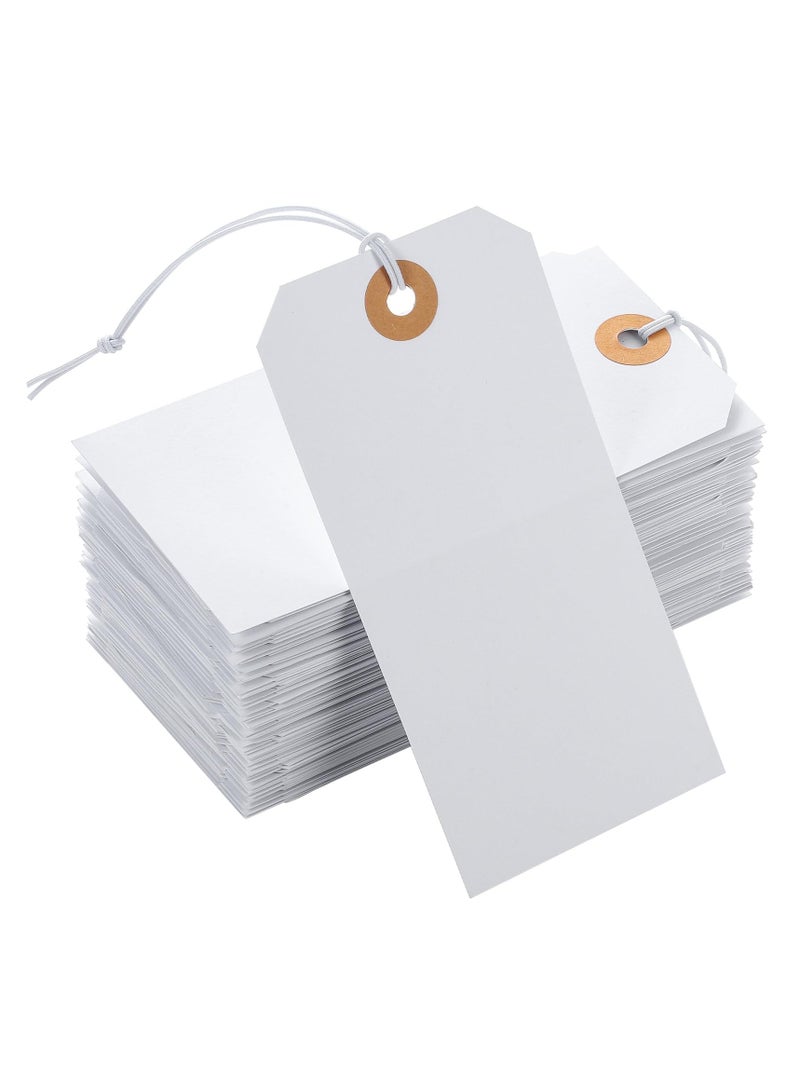 Zikra 100pcs Large Price Tags, with Elastic String White Hang Paper Tags with String Attached Reinforced Hole Writable Price Tags, Inventory Tags, Gift Jewelry Clothing Display Tags, Versatile Applications - Image 1