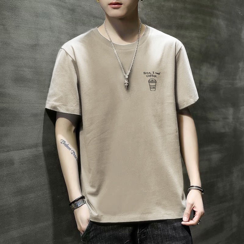 2023 New Mens Short-sleeved T-shirt Summer Trendy Loose Base Shirt Short-sleeved Mens Slim-fit Teenager Men T735 khakis - Image 1
