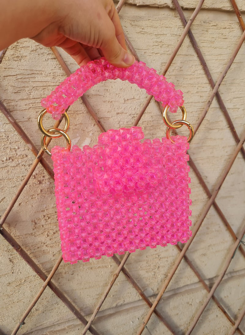 "Sunshine Elegance: Handmade Women's Bag in Radiant   pink Beads - Unique, Stylish, and Eco-Friendly!"  - Image 1