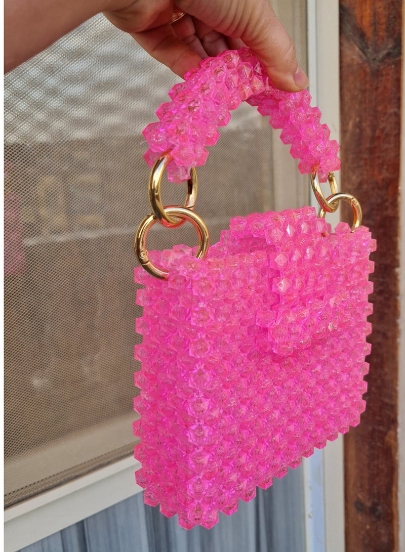 "Sunshine Elegance: Handmade Women's Bag in Radiant   pink Beads - Unique, Stylish, and Eco-Friendly!"  - Image 2