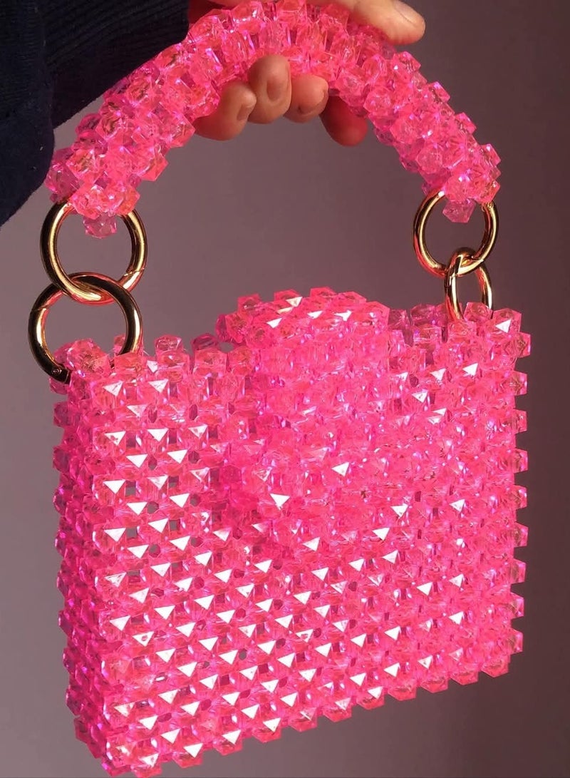 "Sunshine Elegance: Handmade Women's Bag in Radiant   pink Beads - Unique, Stylish, and Eco-Friendly!"  - Image 3