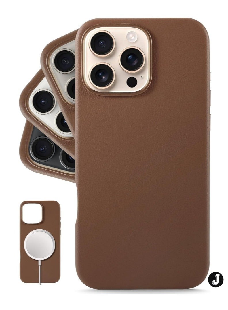 JAJEEK "Classic European Leather Case for iPhone 16 Pro – Dark Saddle Brown, Softens Over Time, MagSafe Compatible" - Image 1