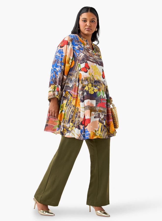 Ulla Popken Plus Size Ulla Popken Wide Leg Trousers with Tie-Up Waist - Image 2