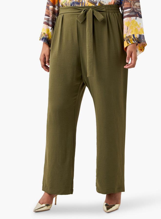 Ulla Popken Plus Size Ulla Popken Wide Leg Trousers with Tie-Up Waist - Image 1