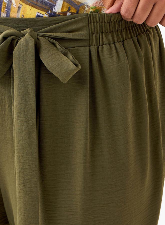 Ulla Popken Plus Size Ulla Popken Wide Leg Trousers with Tie-Up Waist - Image 4