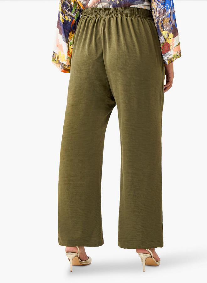 Ulla Popken Plus Size Ulla Popken Wide Leg Trousers with Tie-Up Waist - Image 3