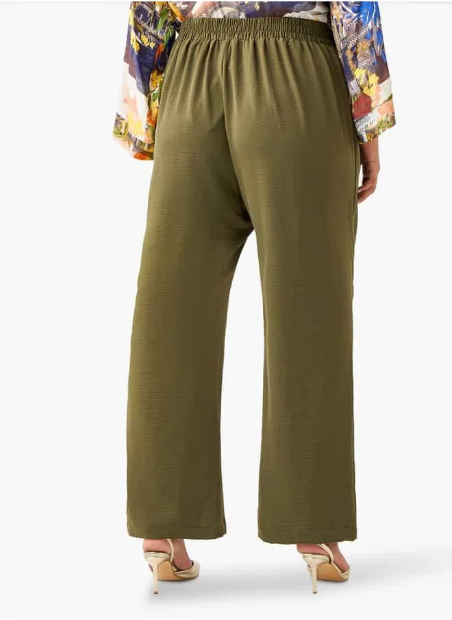  أولا بوبكن Plus Size Ulla Popken Wide Leg Trousers with Tie-Up Waist