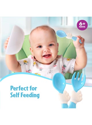 شوكة وملعقة ميكي للأطفال قابلة لإعادة الاستخدام خالية من البيسفينول أ سهلة الإمساك أزرق - view 4