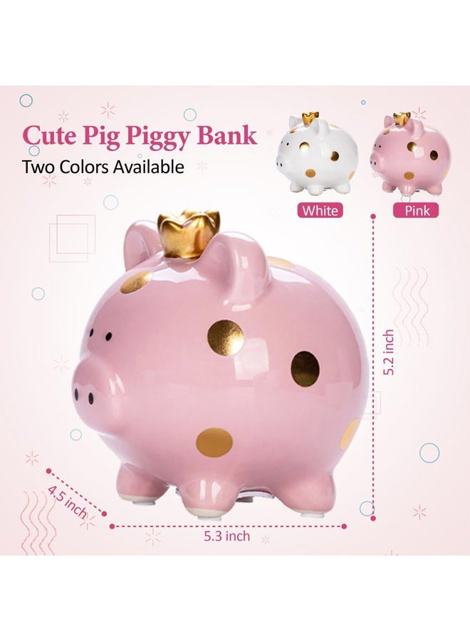 YJNSFT Piggy Bank for Girls, Small Ceramic Toddler Money Saving Bank for Boys, Porcelain Decor Coin Box, Little Decoration Pig Money Container, Unique Birthday Christmas New Year Gift for Kids (Pink) - Image 3